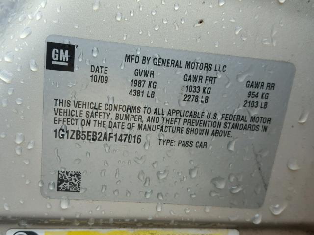 1G1ZB5EB2AF147016 - 2010 CHEVROLET MALIBU LS GOLD photo 10