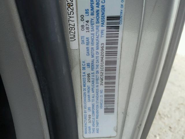 3VWCS21C01M420963 - 2001 VOLKSWAGEN NEW BEETLE 灰色 照片 10