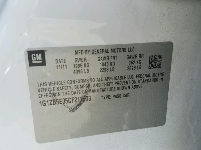 1G1ZB5E05CF217593 - 2012 CHEVROLET MALIBU LS Ağ foto 10