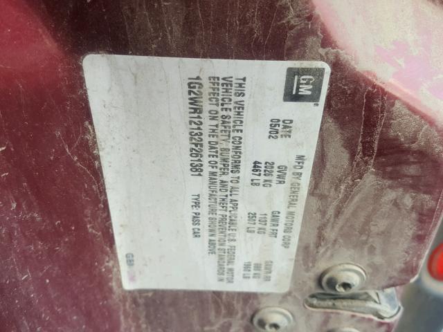 1G2WR12132F261381 - 2002 PONTIAC GRAND PRIX MAROON photo 10