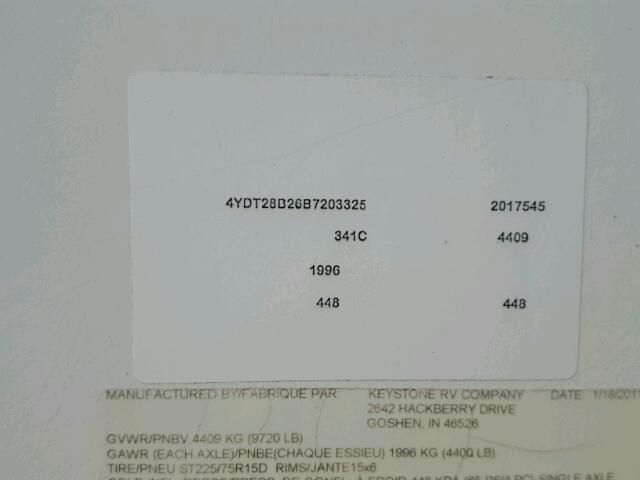 4YDT28B26B7203325 - 2011 KEYSTONE HORNET WHITE photo 10