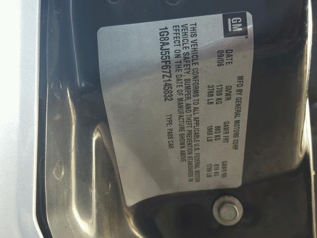 1G8AJ55F67Z145832 - 2007 SATURN ION LEVEL SILVER photo 10
