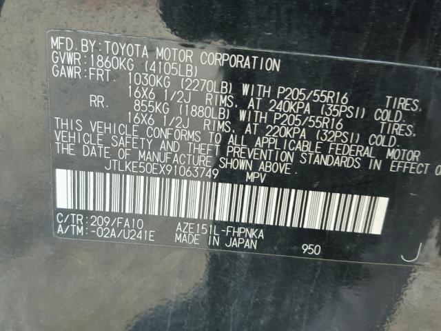 JTLKE50EX91063749 - 2009 TOYOTA SCION XB Schwarz Foto 10