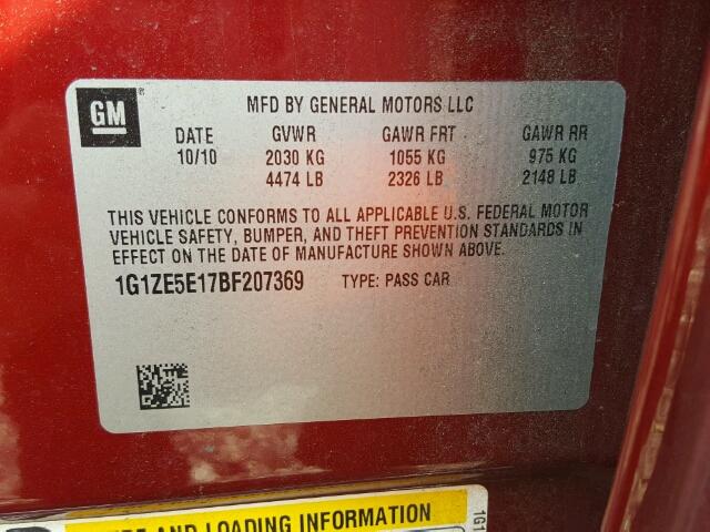 1G1ZE5E17BF207369 - 2011 CHEVROLET MALIBU LTZ Бордовый фото 10