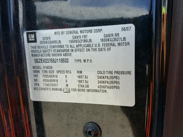 5GZEV23768J110602 - 2008 SATURN OUTLOOK XR შავი ფოტო 10