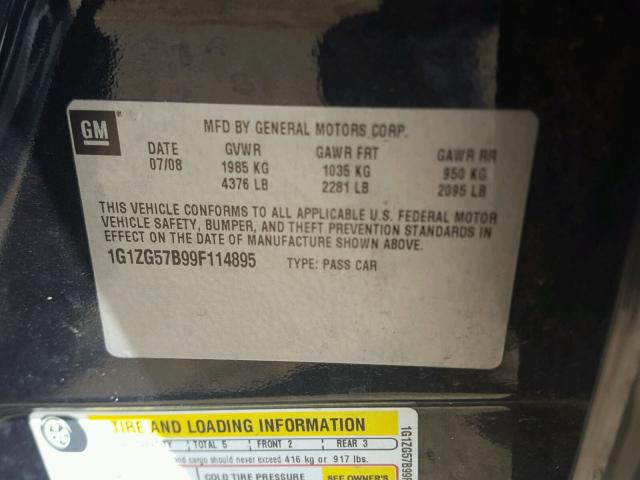 1G1ZG57B99F114895 - 2009 CHEVROLET MALIBU LS BLACK photo 10