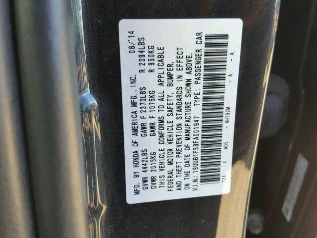 19UUB1F59FA001947 - 2015 ACURA TLX TECH CHARCOAL photo 10