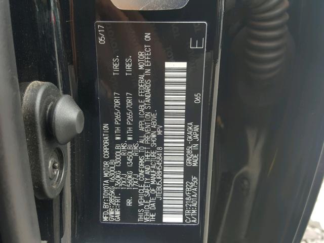 JTEBU5JR8H5458418 - 2017 TOYOTA 4RUNNER SR BLACK photo 10