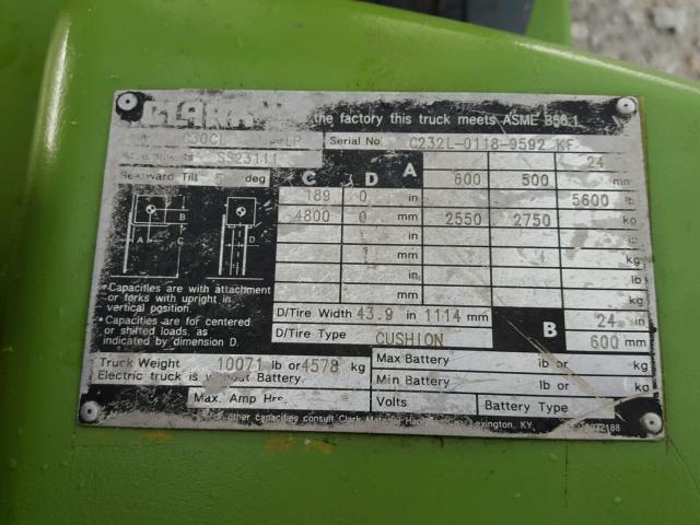 C232L01189592KF - 2006 CLAR FORKLIFT GREEN photo 10