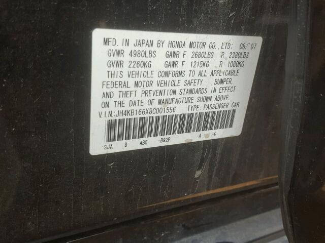 JH4KB166X8C001556 - 2008 ACURA RL BLACK photo 10