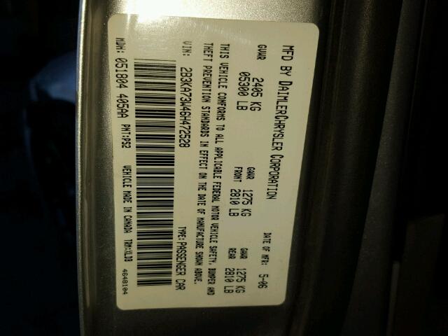 2B3KA73W46H472528 - 2006 DODGE CHARGER SR SILVER photo 10