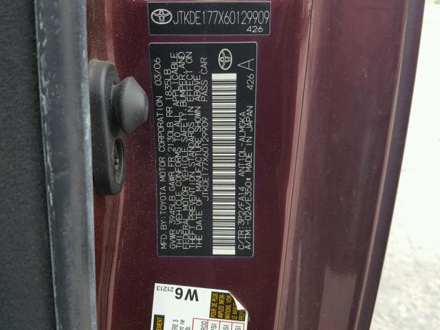 JTKDE177X60129909 - 2006 TOYOTA SCION TC 勃艮第红 照片 10