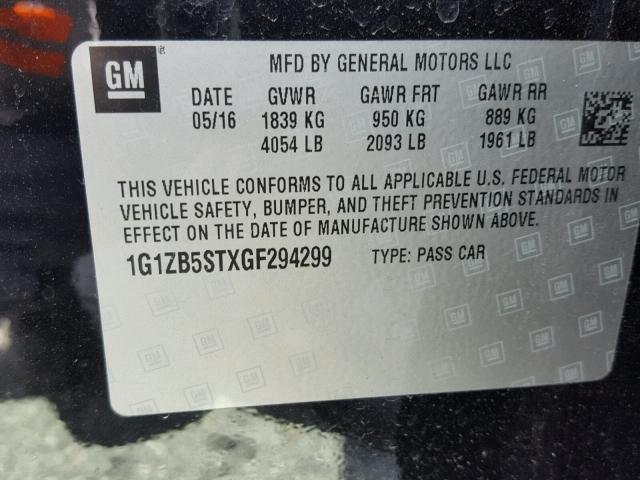 1G1ZB5STXGF294299 - 2016 CHEVROLET MALIBU LS 黑色 照片 10