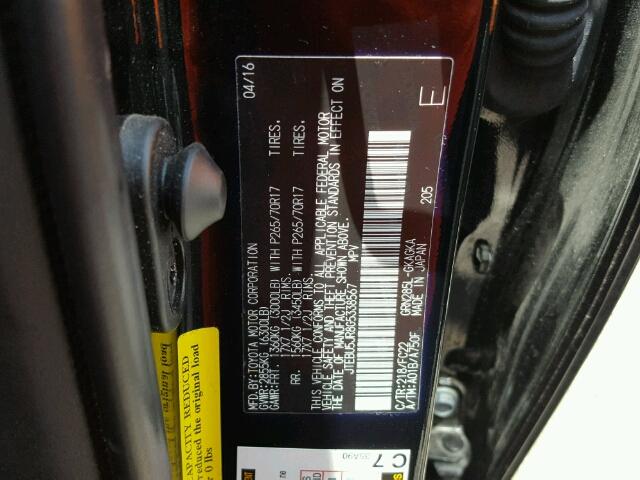 JTEBU5JR8G5338567 - 2016 TOYOTA 4RUNNER SR BLACK photo 10