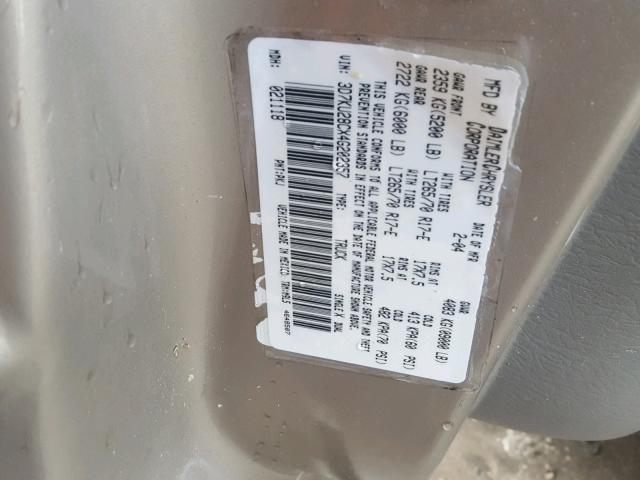 3D7KU28CX4G202357 - 2004 DODGE RAM 2500 S GOLD photo 10