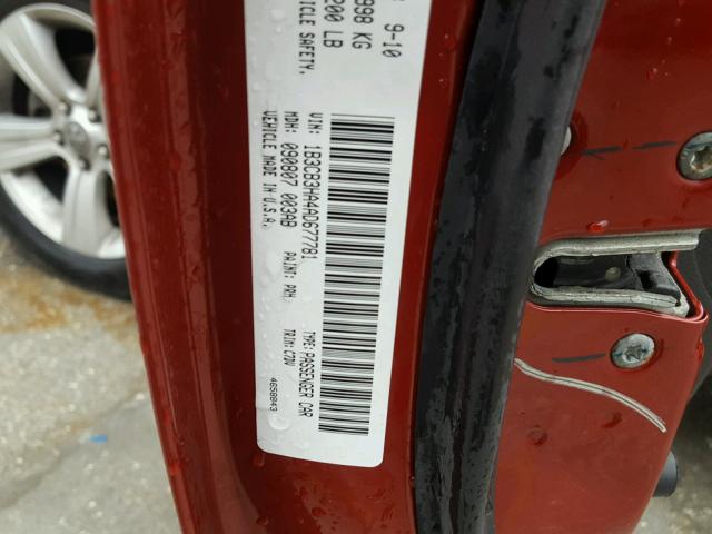 1B3CB3HA4AD677781 - 2010 DODGE CALIBER MA RED photo 10