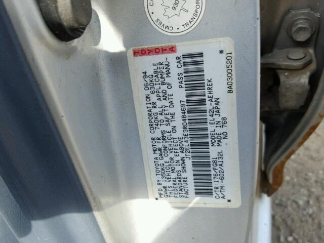 JT2EL43E3R0484697 - 1994 TOYOTA TERCEL DX SILVER photo 10