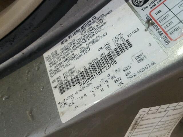 3FAHP081X8R223708 - 2008 FORD FUSION GRAY photo 10