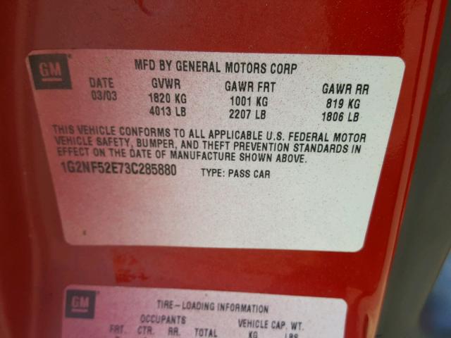 1G2NF52E73C285880 - 2003 PONTIAC GRAND AM S 红色 照片 10