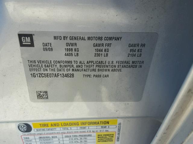 1G1ZC5E07AF134628 - 2010 CHEVROLET MALIBU 1LT 银色 照片 10