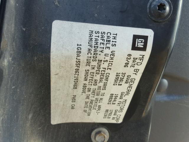 1G8AJ55F06Z193468 - 2006 SATURN ION LEVEL SILVER photo 10