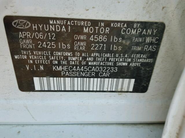 KMHEC4A45CA032233 - 2012 HYUNDAI SONATA HYB WHITE photo 10