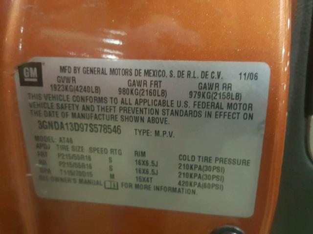 3GNDA13D97S578546 - 2007 CHEVROLET HHR LS ORANGE photo 10