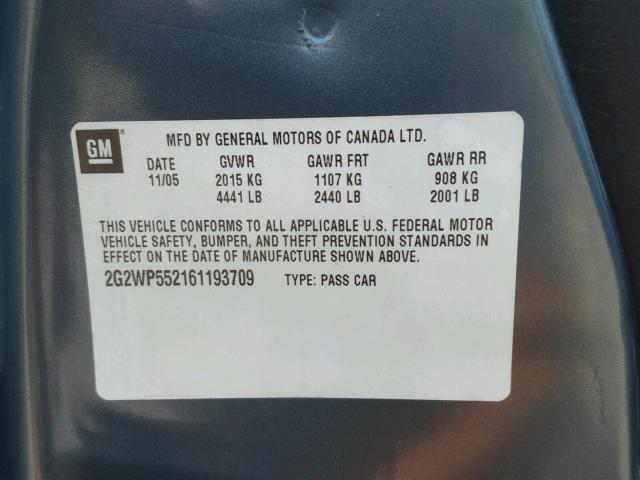 2G2WP552161193709 - 2006 PONTIAC GRAND PRIX Синій фото 10