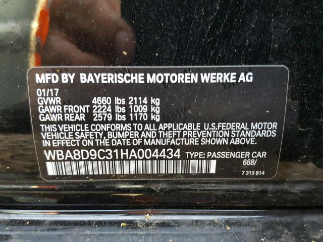 WBA8D9C31HA004434 - 2017 BMW 330 XI BLACK photo 10