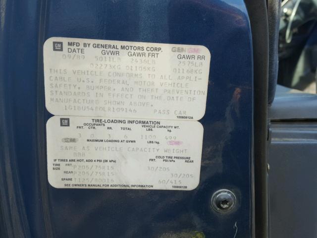 1G1BU54E0LR109146 - 1990 CHEVROLET CAPRICE CL Mavi fotoğraf 10