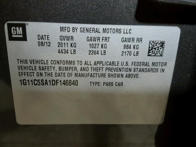 1G11C5SA1DF146840 - 2013 CHEVROLET MALIBU 1LT 灰色 照片 10