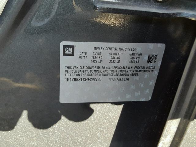 1G1ZB5STXHF292795 - 2017 CHEVROLET MALIBU LS გრაფიტი ფოტო 10