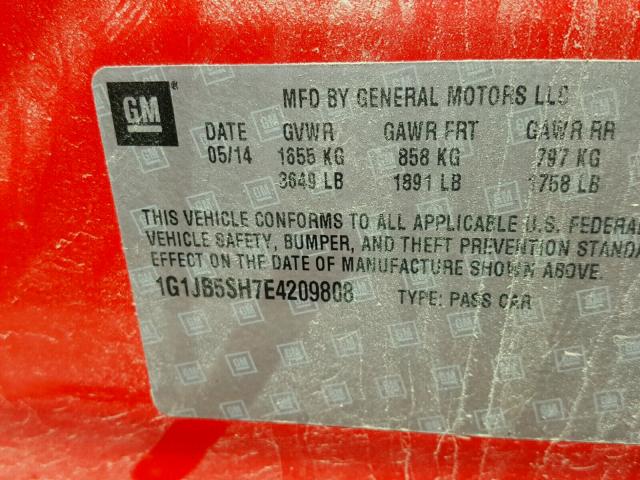 1G1JB5SH7E4209808 - 2014 CHEVROLET SONIC LS RED photo 10