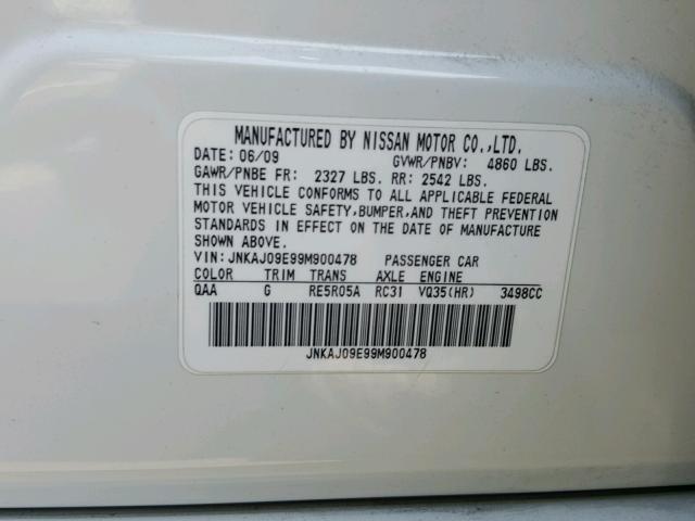 JNKAJ09E99M900478 - 2009 INFINITI EX35 BASE WHITE photo 10