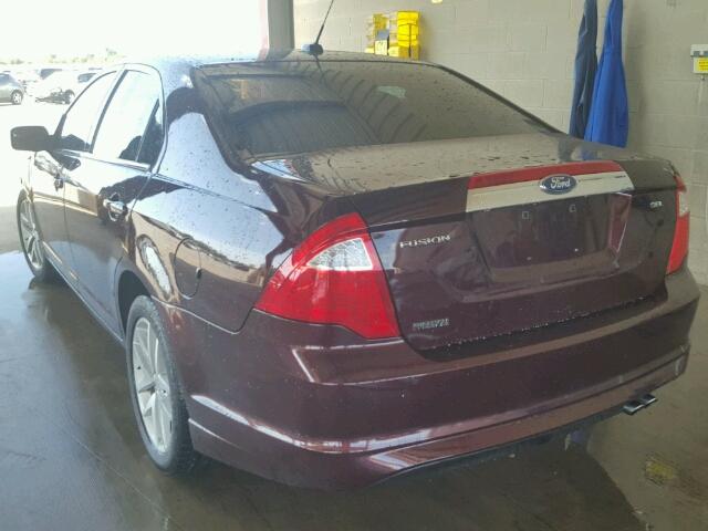 3FAHP0JA1CR249522 - 2012 FORD FUSION SEL BURGUNDY photo 3