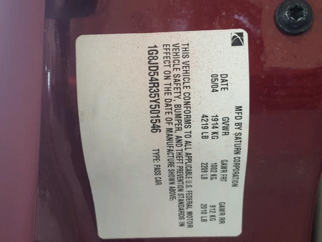 1G8JD54R35Y501546 - 2005 SATURN L300 LEVEL BURGUNDY photo 10