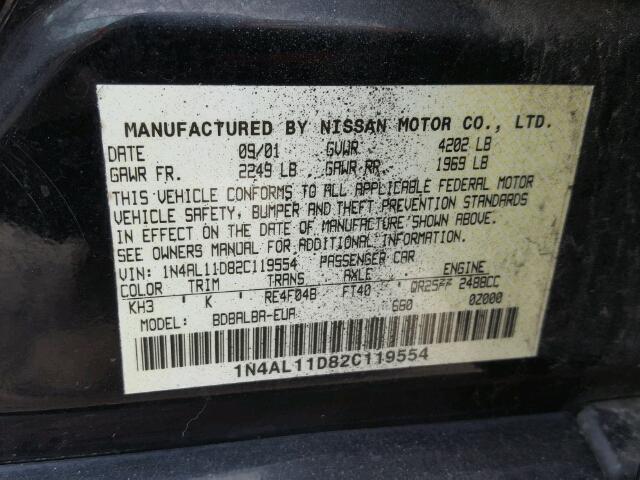 1N4AL11D82C119554 - 2002 NISSAN ALTIMA BAS BLACK photo 10