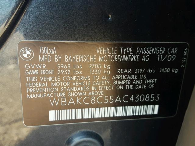 WBAKC8C55AC430853 - 2010 BMW 750 LI BLACK photo 10