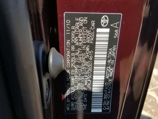 JTKJF5C72B3014615 - 2011 TOYOTA SCION TC 紫色 照片 10