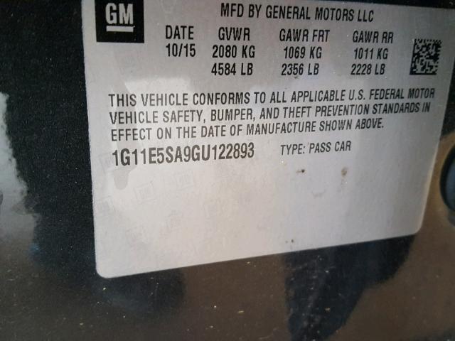 1G11E5SA9GU122893 - 2016 CHEVROLET MALIBU LIM 黑色 照片 10