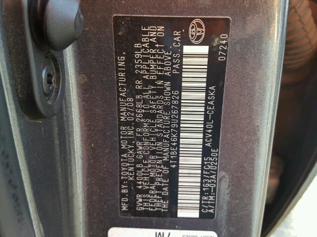 4T1BE46K79U267826 - 2009 TOYOTA CAMRY BASE CHARCOAL photo 10