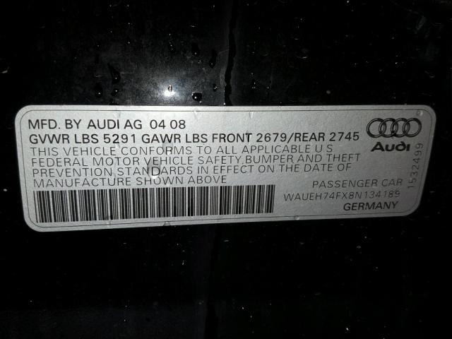 WAUEH74FX8N134189 - 2008 AUDI A6 S-LINE BLACK photo 10