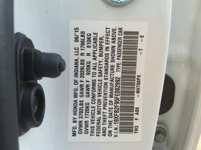 19XFB2F95FE082992 - 2015 HONDA CIVIC EXL WHITE photo 10