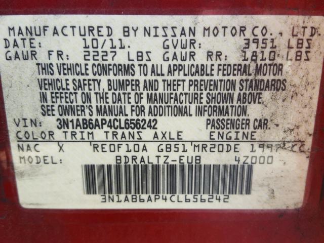 3N1AB6AP4CL656242 - 2012 NISSAN SENTRA 2.0 RED photo 10