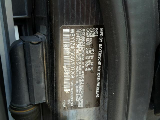 WBY1Z4C55GV507268 - 2016 BMW I3 REX WHITE photo 10