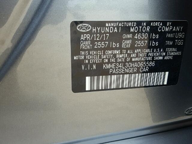 KMHE34L30HA065586 - 2017 HYUNDAI SONATA HYB GRAY photo 10