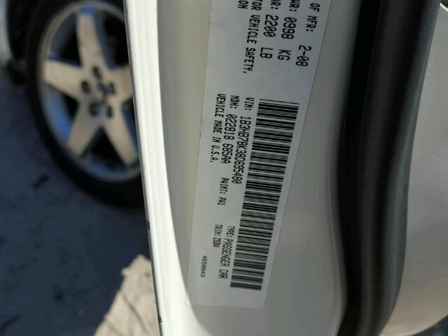 1B3HB78K38D695480 - 2008 DODGE CALIBER R/ WHITE photo 10