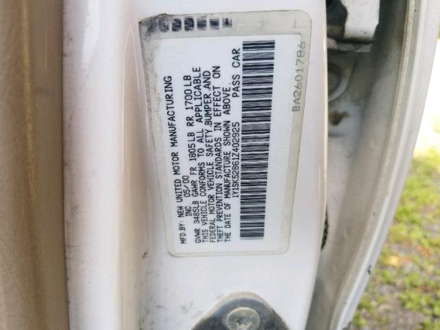 1Y1SK52861Z402925 - 2001 CHEVROLET GEO PRIZM 白色 照片 10