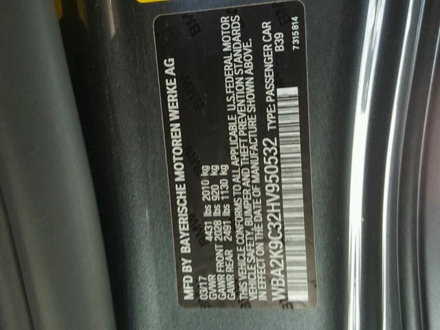 WBA2K9C32HV950532 - 2017 BMW 230I GRAY photo 10