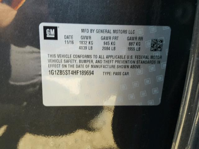 1G1ZB5ST4HF189694 - 2017 CHEVROLET MALIBU LS 灰色 照片 10